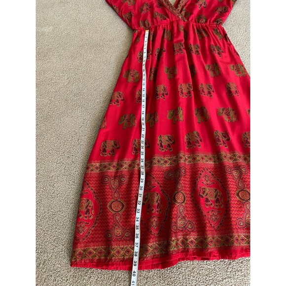 Lapogee Red Elephant Print Maxi Dress Boho V-Neck Maxi Dress Pockets Plus 3X - Picture 6 of 9